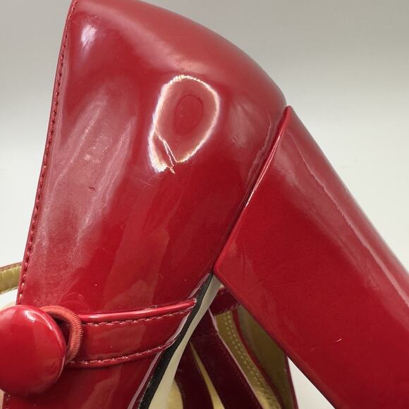 Tahari Red Patent T-Strap Heels Women’s 7 Pinup Rockabilly Peep toe Retro - Picture 9 of 11